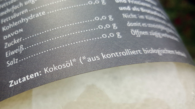 Ölmühle Solling Kokosöl - Testbericht - Zutaten